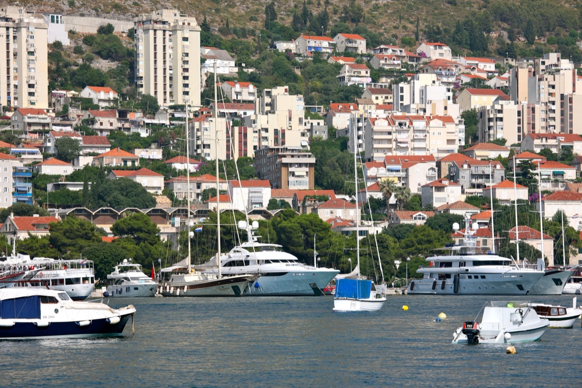 Motor yacht cruising the Adriatic near the Dubrovnik coastline